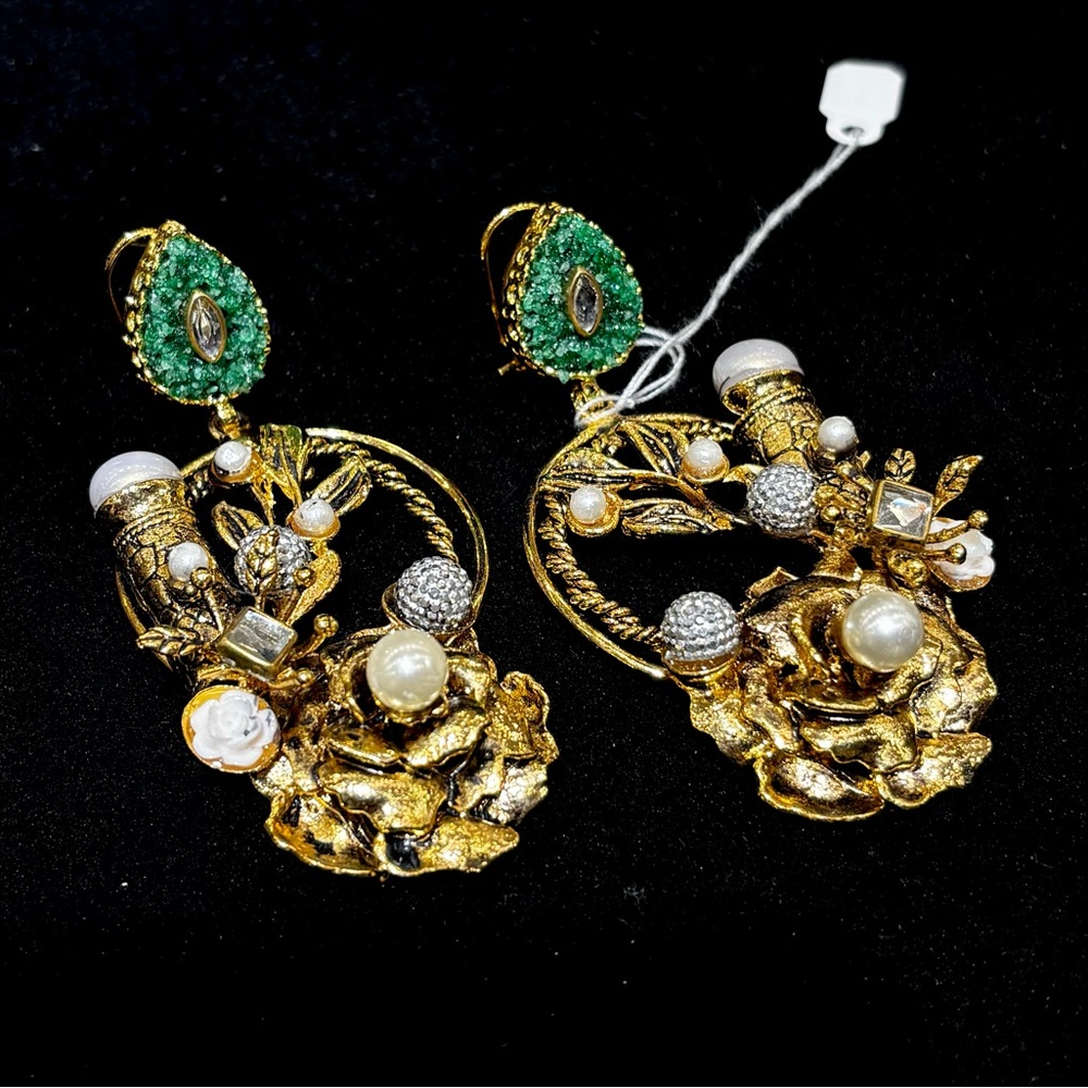 Handcrafted crush stones earrings, pakistani earrings, Indian earrings, jewelry